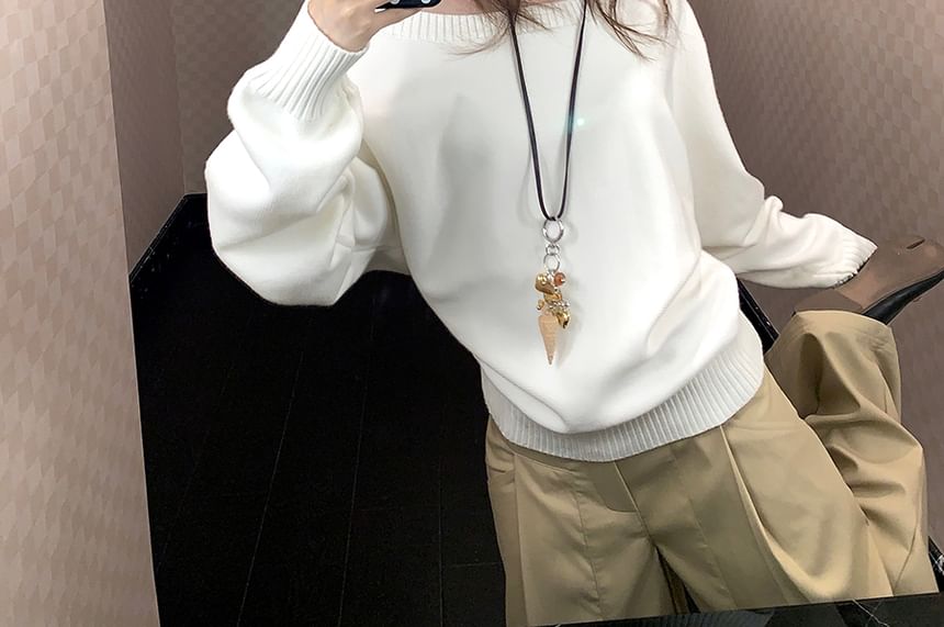 Boat Neck Solid Sweater and Baggy High Waist Pants