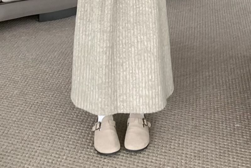 Ribbed Fleece-Lined Midi A-Line Skirt with Elastic Waist