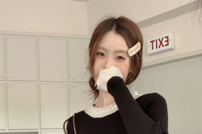 Drawstring Ribbed Knit Crew Neck Long Sleeve Top