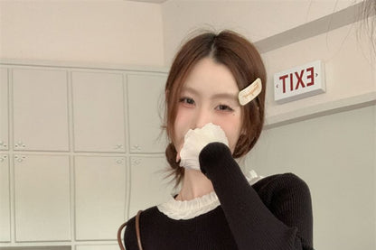 Drawstring Ribbed Knit Crew Neck Long Sleeve Top