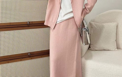 Zip-Up Cardigan + High Waist Maxi Skirt Set