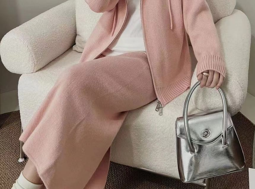 Zip-Up Cardigan + High Waist Maxi Skirt Set