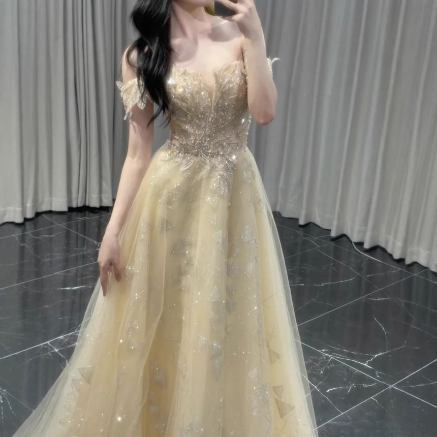 Gown A-Line Off-Shoulder Sequin Evening