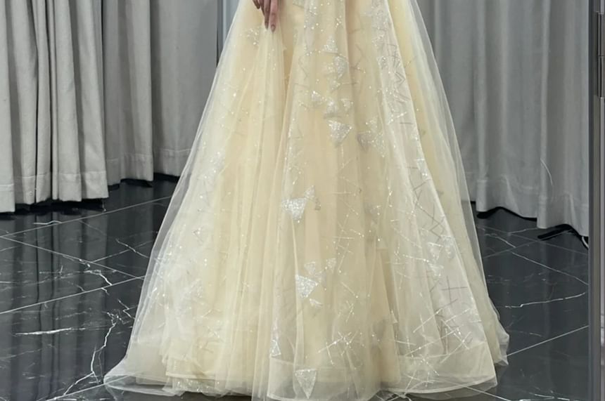 Gown A-Line Off-Shoulder Sequin Evening