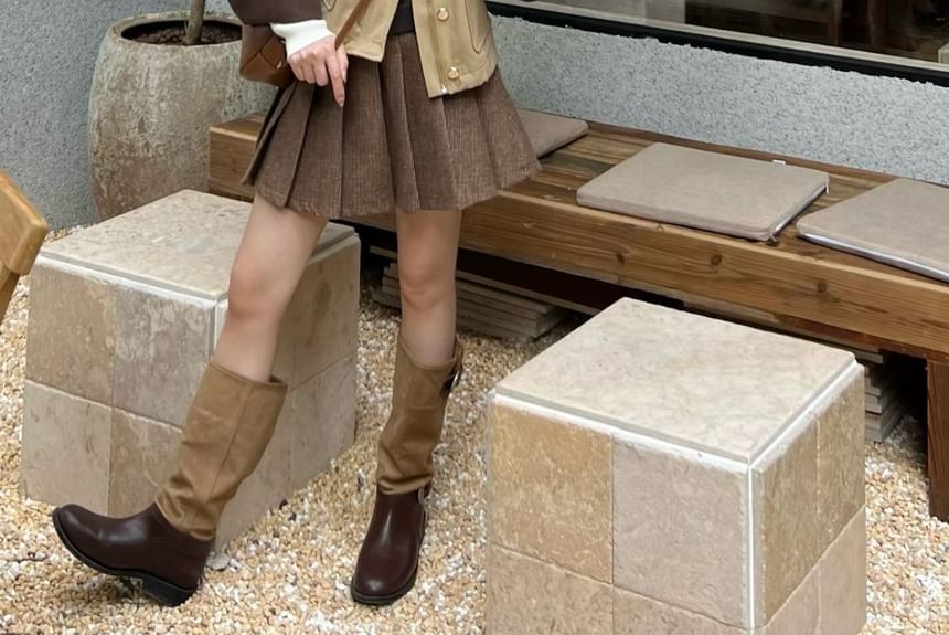 Two Tone Corduroy Barn Jacket + Plaid Pleated A-Line Skirt