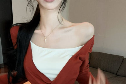 Two-Tone Layered V-Neck Long Sleeve Tee