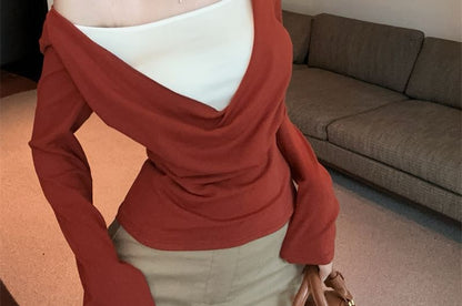 Two-Tone Layered V-Neck Long Sleeve Tee