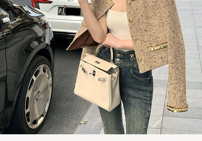 Sequin Trim Tweed Crop Jacket + A-Line Skirt