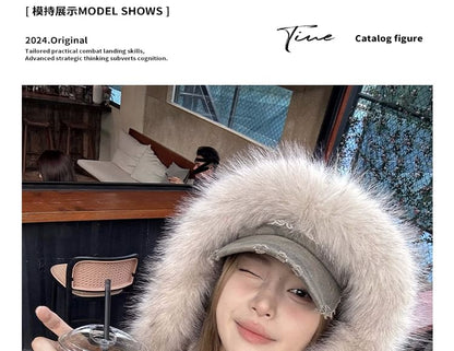 Fluffy Hooded Camouflage Zip Jacket