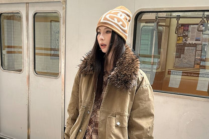 Furry Collar Zip-Up Jacket