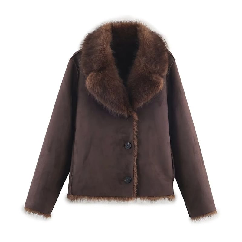 Reversible Lapel Collar Fluffy Button-Up Jacket