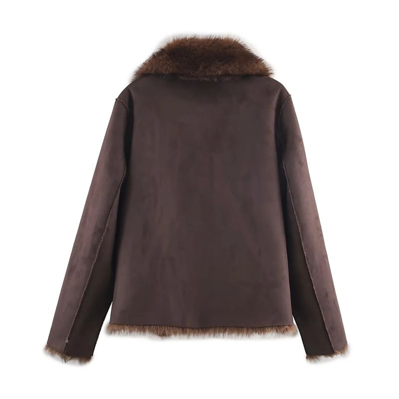 Reversible Lapel Collar Fluffy Button-Up Jacket