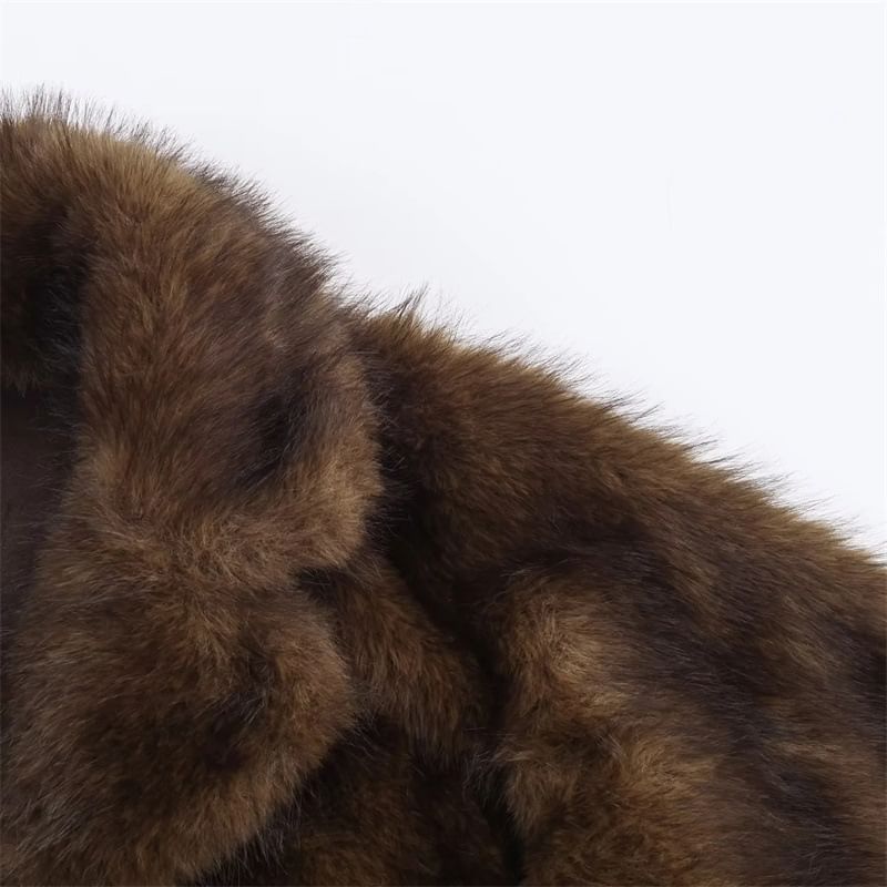 Reversible Lapel Collar Fluffy Button-Up Jacket