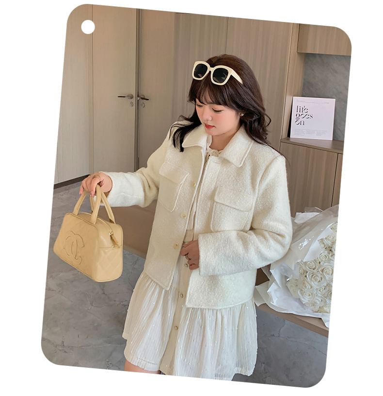 Plus Size Collared Button-Up Plain Jacket