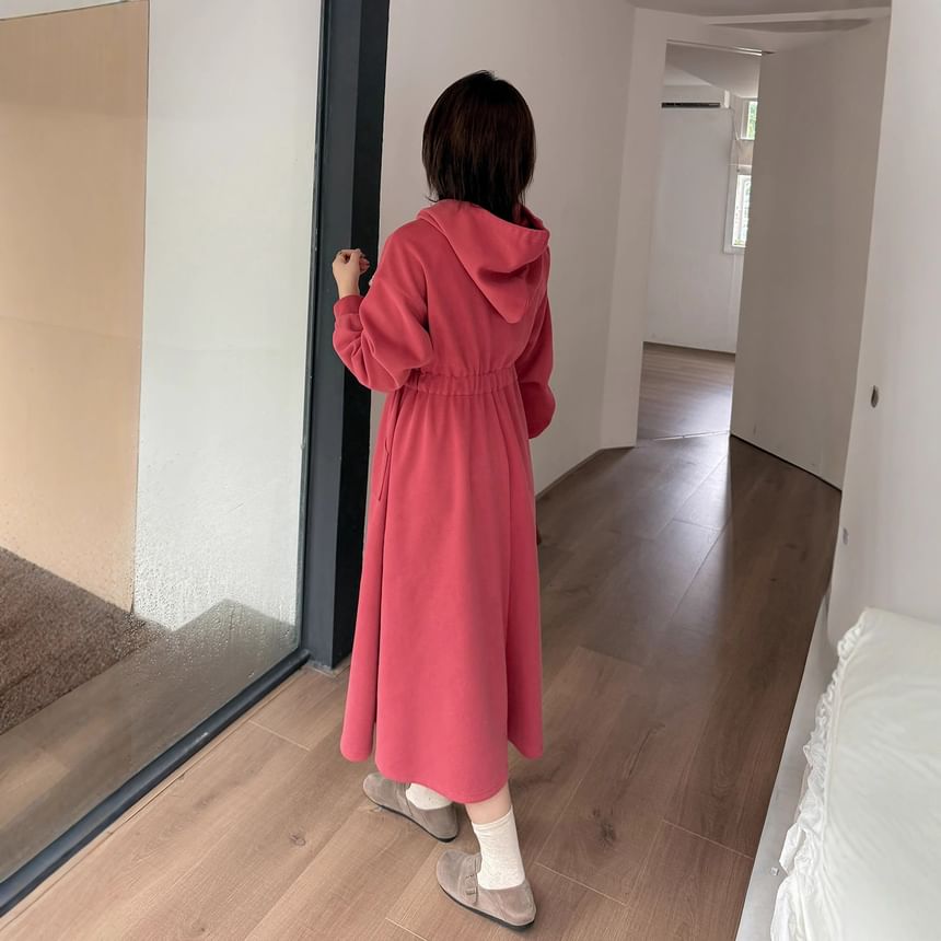 Plus Size Bear Accent Midi A-Line Hoodie Dress