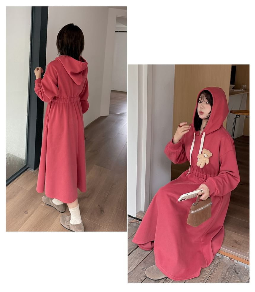 Plus Size Bear Accent Midi A-Line Hoodie Dress