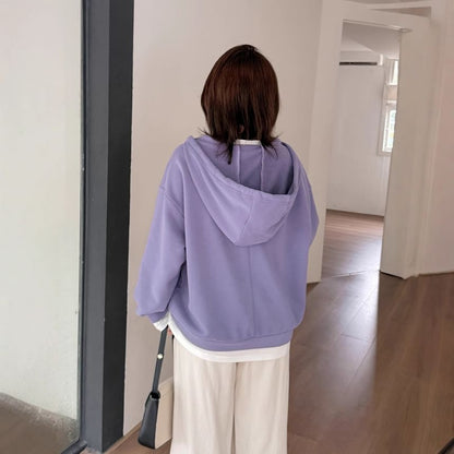 Plus Size Mock Two-Piece Two Tone Drawstring Hoodie