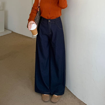 Plus Size High Rise Contrast Stitched Wide Leg Jeans