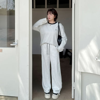 Plus Size Drawstring Waist Two Tone Loose Fit Sweatpants