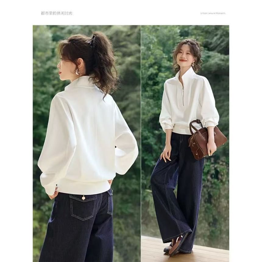 Solid Half-Zip Pullover with Mock Neckline