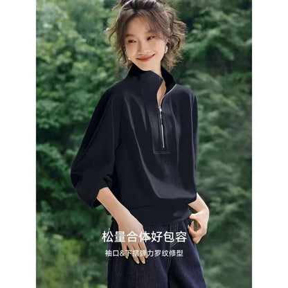 Solid Half-Zip Pullover with Mock Neckline
