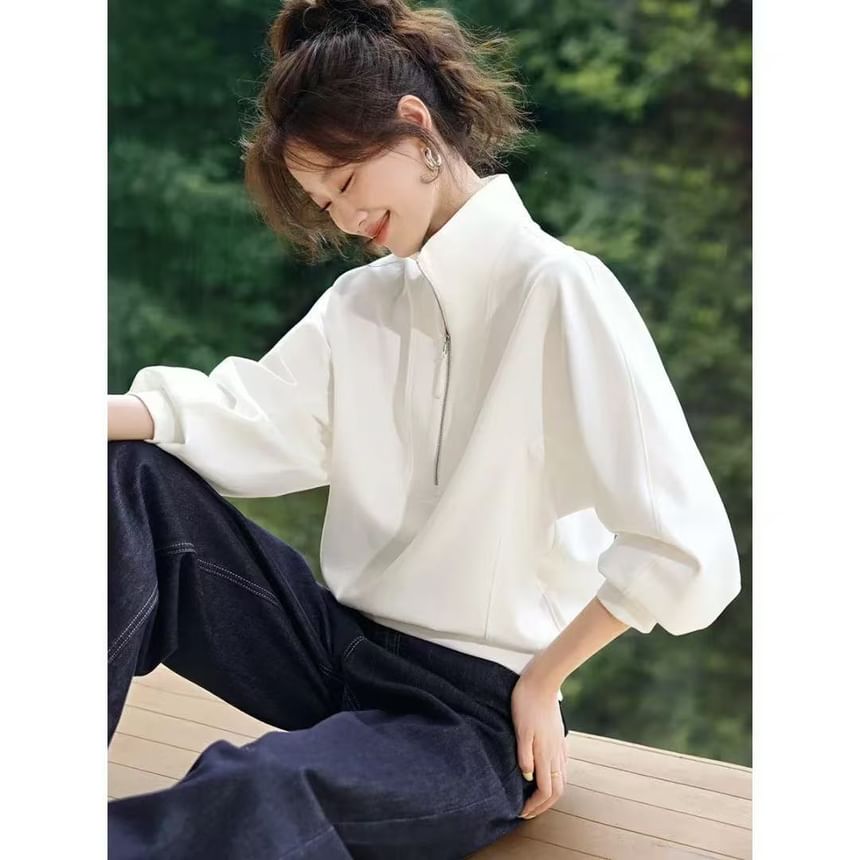 Solid Half-Zip Pullover with Mock Neckline
