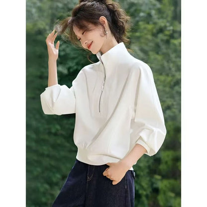 Solid Half-Zip Pullover with Mock Neckline