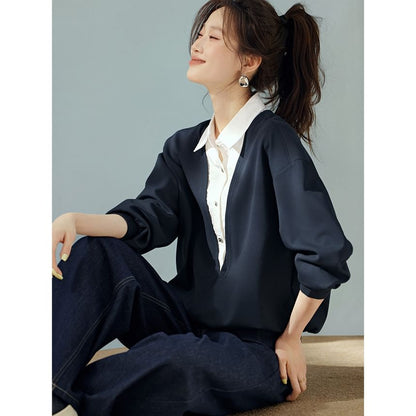 Layered Two-Tone Long Sleeve Blouse