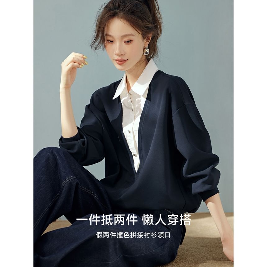 Layered Two-Tone Long Sleeve Blouse