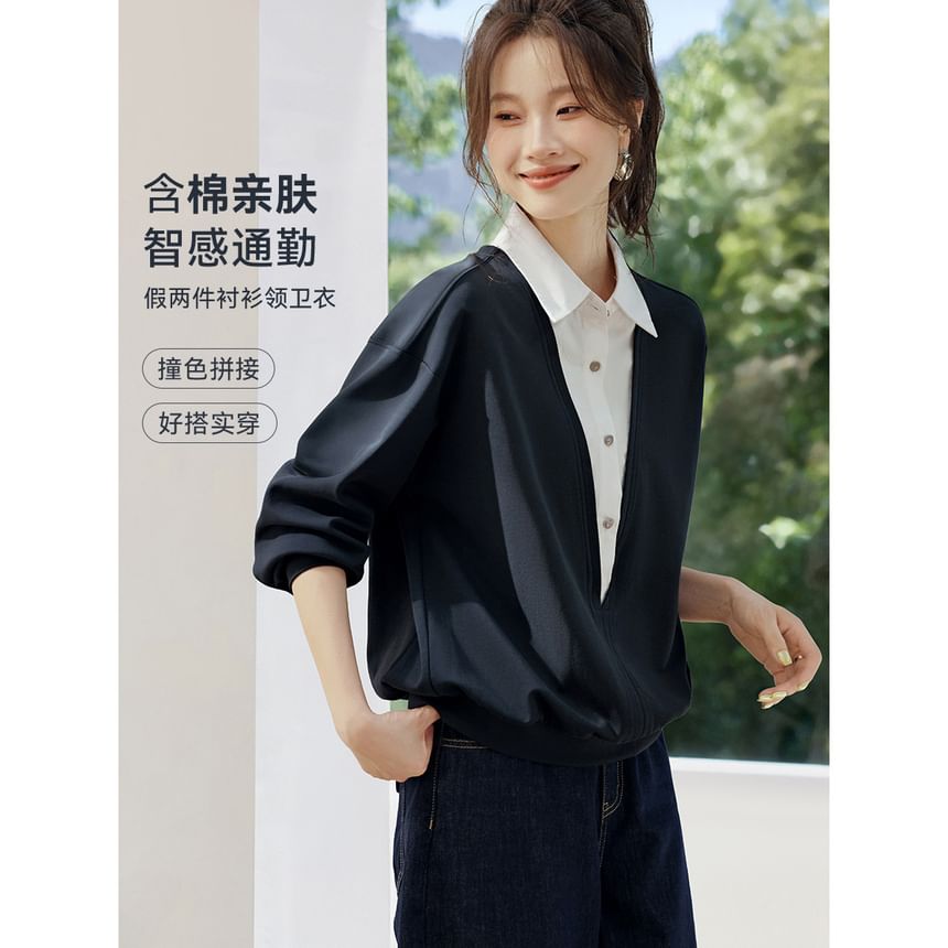 Layered Two-Tone Long Sleeve Blouse