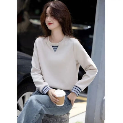 Striped Panel Pullover with Round Neckline
