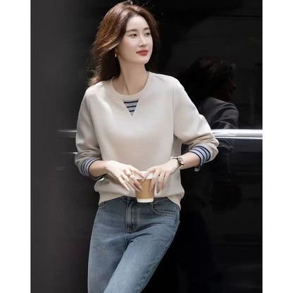 Striped Panel Pullover with Round Neckline