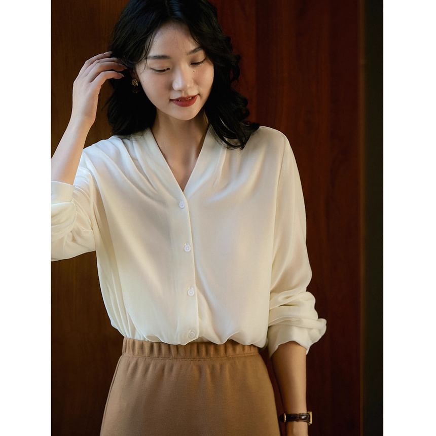 Velvet V-Neck Top with Extended Sleeves