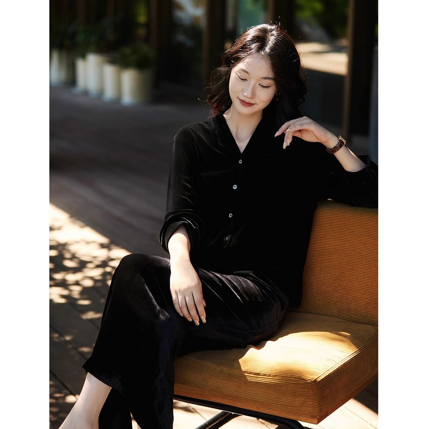 Velvet V-Neck Top with Extended Sleeves