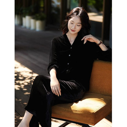 Velvet V-Neck Top with Extended Sleeves