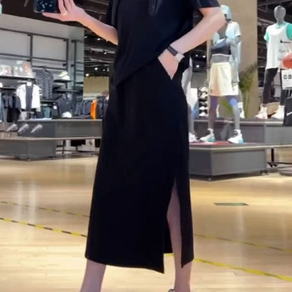 Plain Maxi Skirt with High Rise