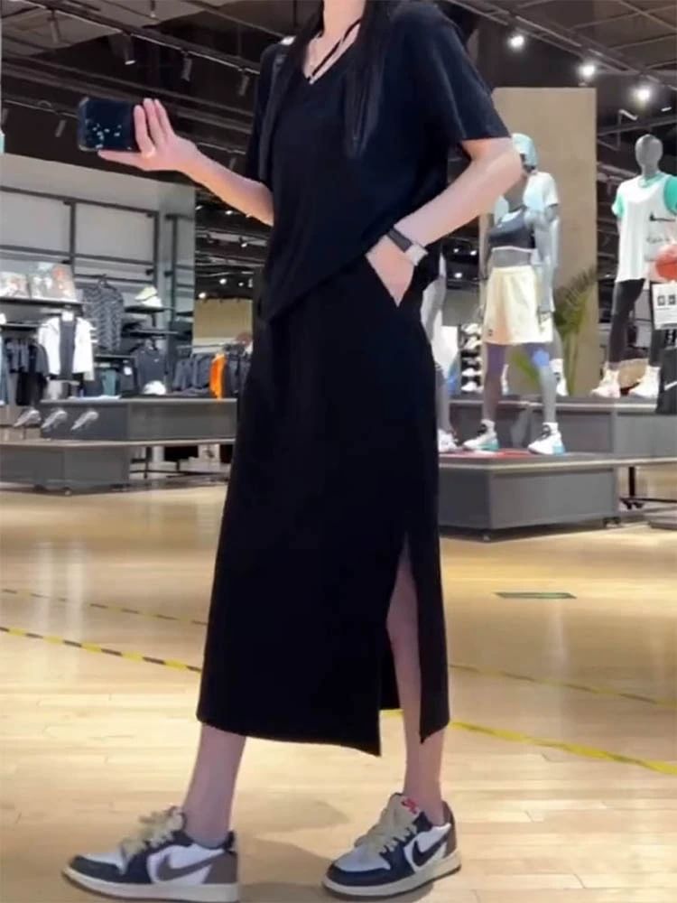 Plain Maxi Skirt with High Rise