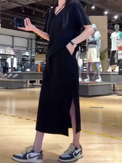 Plain Maxi Skirt with High Rise