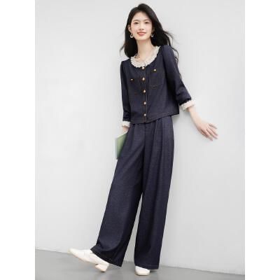 Denim Shirt and Wide Leg Jeans Two-Piece Set