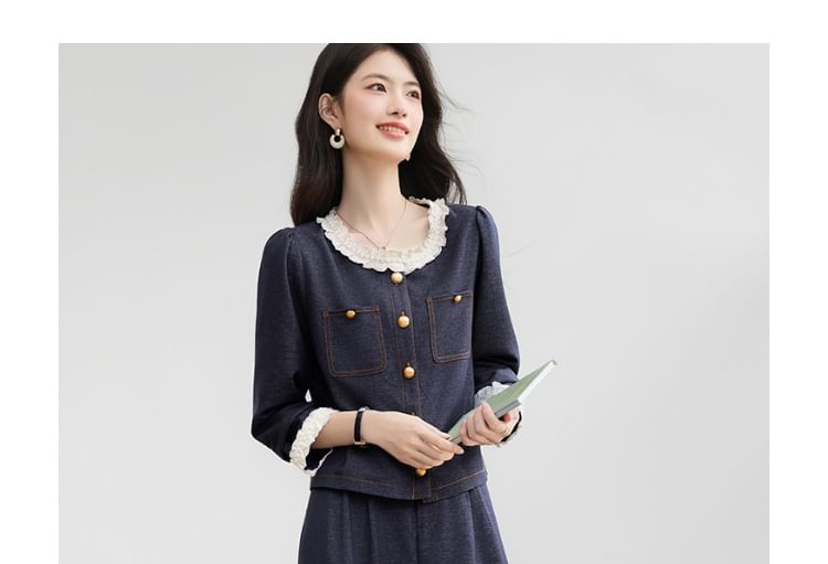 Denim Shirt and Wide Leg Jeans Two-Piece Set