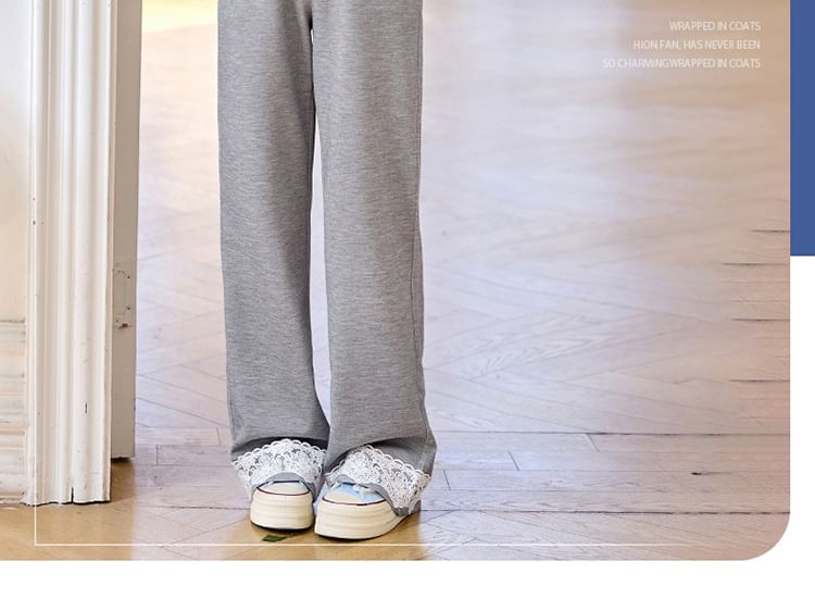 Lace Detail Zip Hoodie and Wide Leg Sweatpants Set