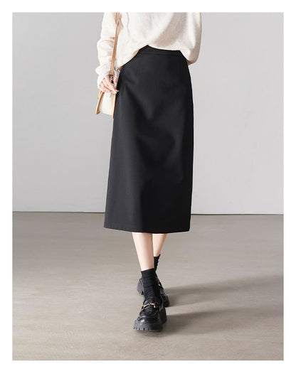 Plain Midi Skirt with High Rise