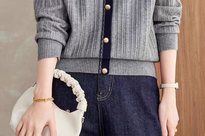 Collared Knit Top with Mock Two-Piece and Extended Sleeves