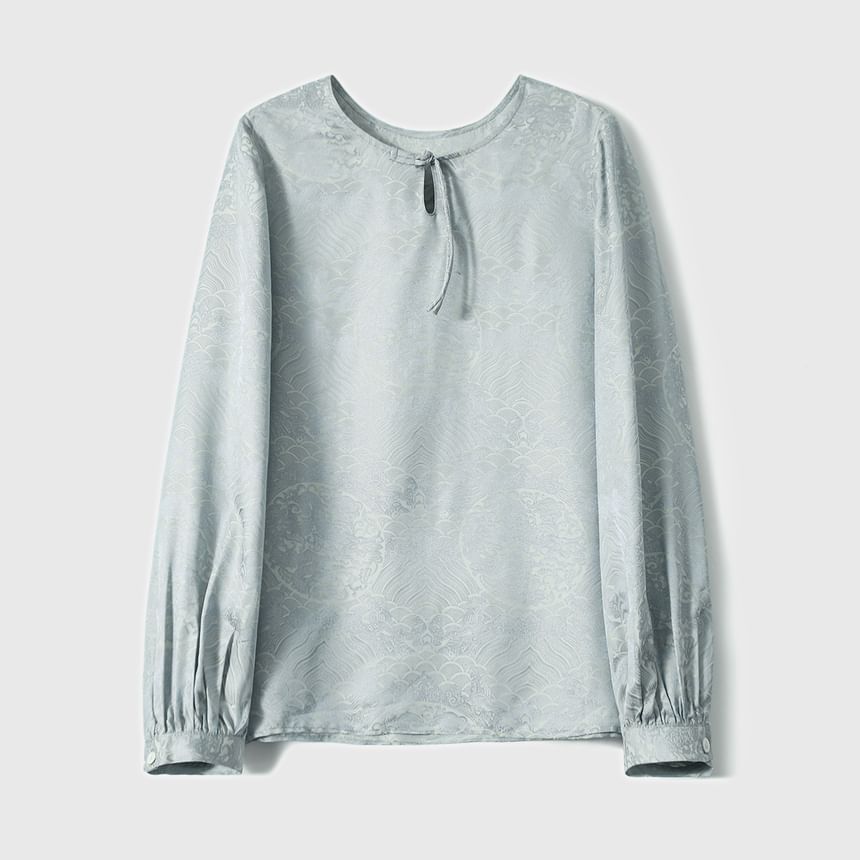 Jacquard Blouse with Puffed Sleeves