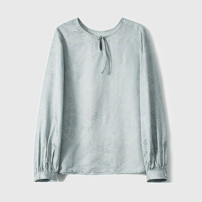Jacquard Blouse with Puffed Sleeves