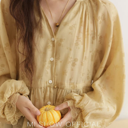 Cropped Flowy V-Neck Top with Long Sleeves