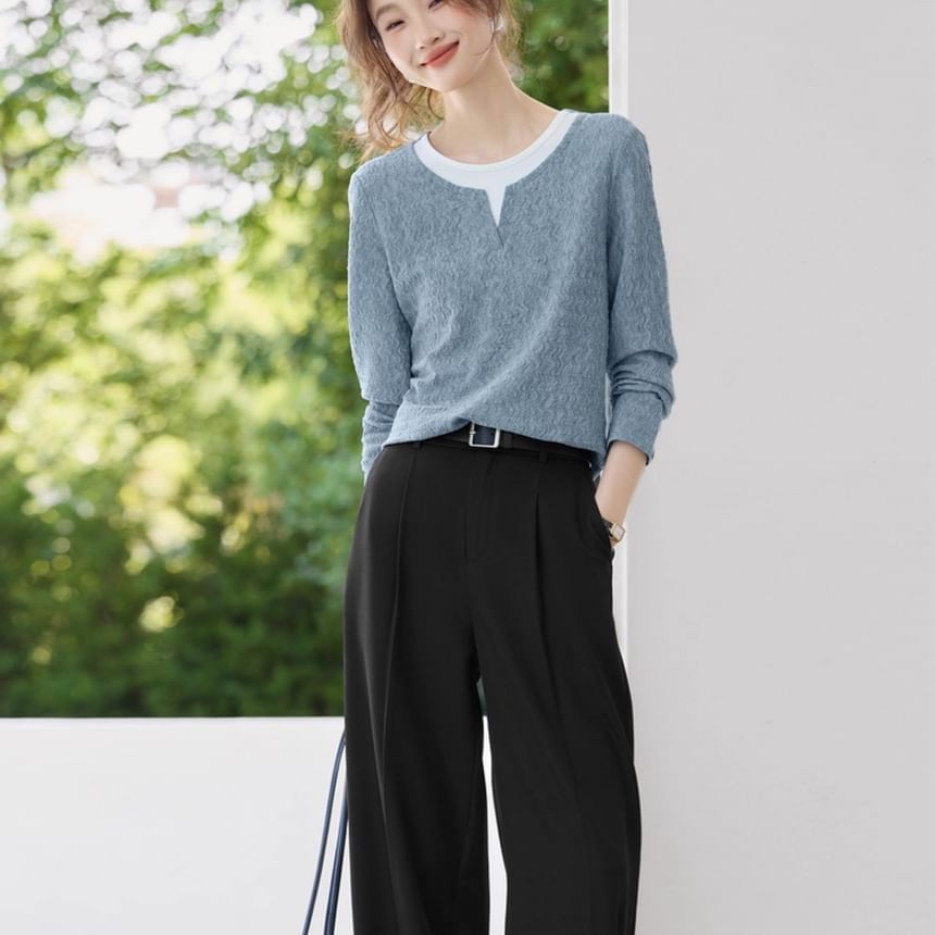 Two-Tone Layered Look Long Sleeve Blouse