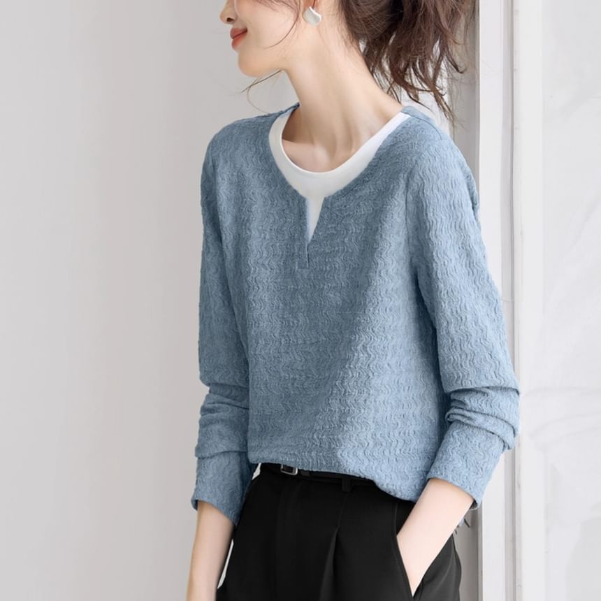 Two-Tone Layered Look Long Sleeve Blouse
