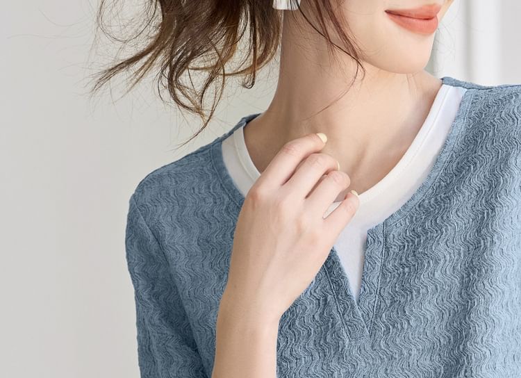 Two-Tone Layered Look Long Sleeve Blouse
