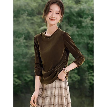 Mesh Crewneck Long Sleeve Solid Tee